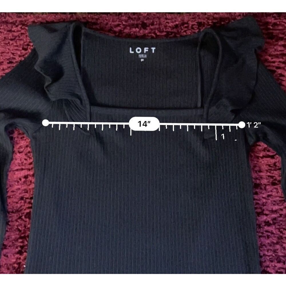 Women’s Black Ribbed Longsleeve Top Flutter Shoulders MEDIUM - Picture 5 of 8